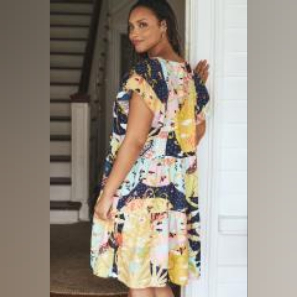 Anthropologie Yellow and White Flutter Sleeve Sundress - Picture 1 of 7